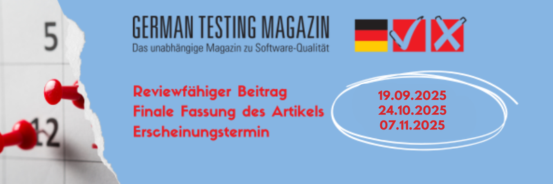 Banner mit Daten zum German Testing Magazin Ausgabe 3/2025